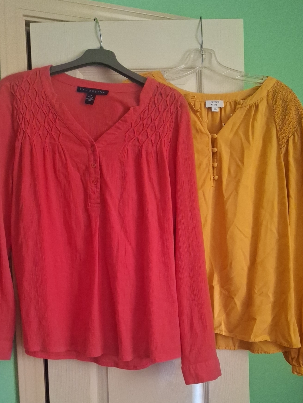 crown & ivy Pink and Mustard Smocked Yoke Tunics